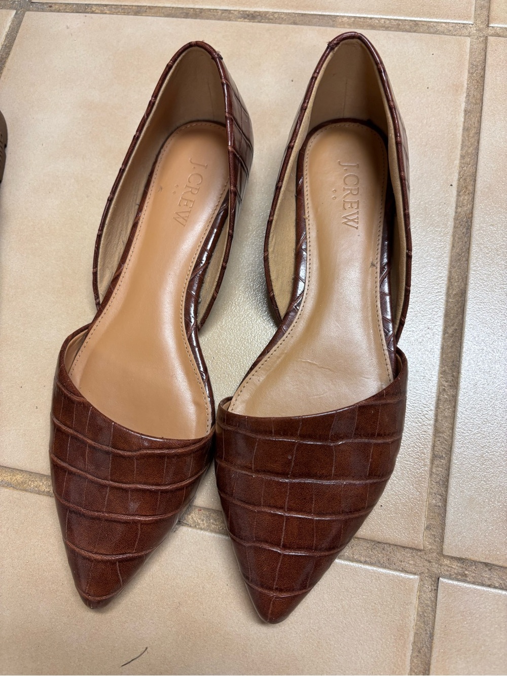 J. Crew Brown Croc-Embossed Pointed D'Orsay Flats